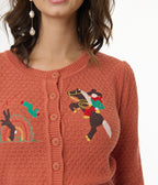 Mischief Made Dusty Orange Head West Cropped Cardigan - Unique Vintage - Womens, TOPS, SWEATERS