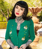 Mischief Made Green Paddy Cats Cropped Cardigan - Unique Vintage - Womens, TOPS, SWEATERS