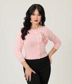 Mischief Made Pink Holiday Swing Cropped Cardigan - Unique Vintage - Womens, TOPS, SWEATERS