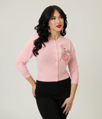 Mischief Made Pink Holiday Swing Cropped Cardigan - Unique Vintage - Womens, TOPS, SWEATERS