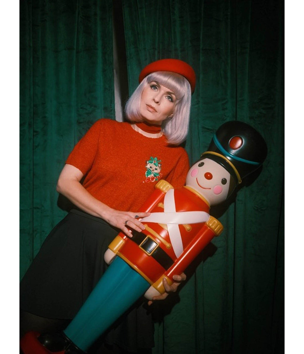 Mischief Made Red Candy Cane Kitten Sweater - Unique Vintage - Womens, TOPS, SWEATERS