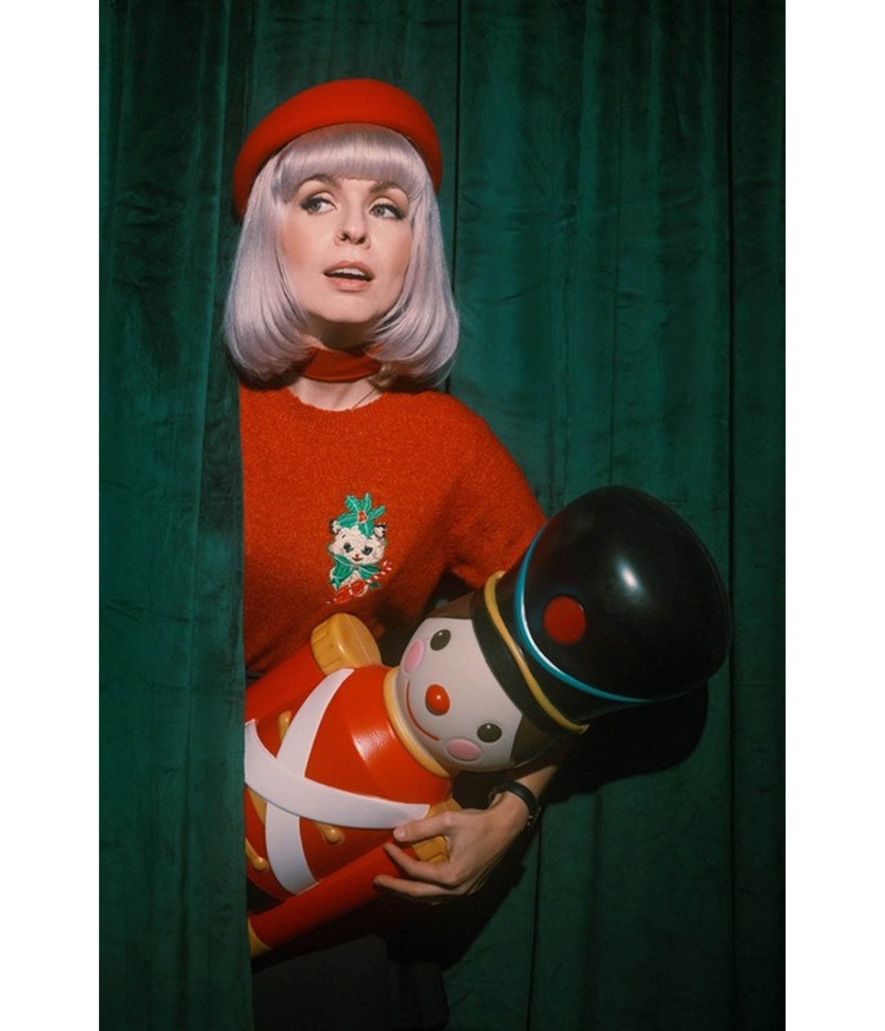 Mischief Made Red Candy Cane Kitten Sweater - Unique Vintage - Womens, TOPS, SWEATERS