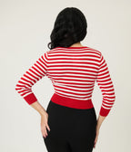 Mischief Made Red & White Candy Cane Striped Cardigan - Unique Vintage - Womens, TOPS, SWEATERS