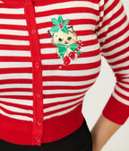Mischief Made Red & White Candy Cane Striped Cardigan - Unique Vintage - Womens, TOPS, SWEATERS