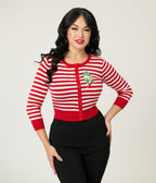 Mischief Made Red & White Candy Cane Striped Cardigan - Unique Vintage - Womens, TOPS, SWEATERS