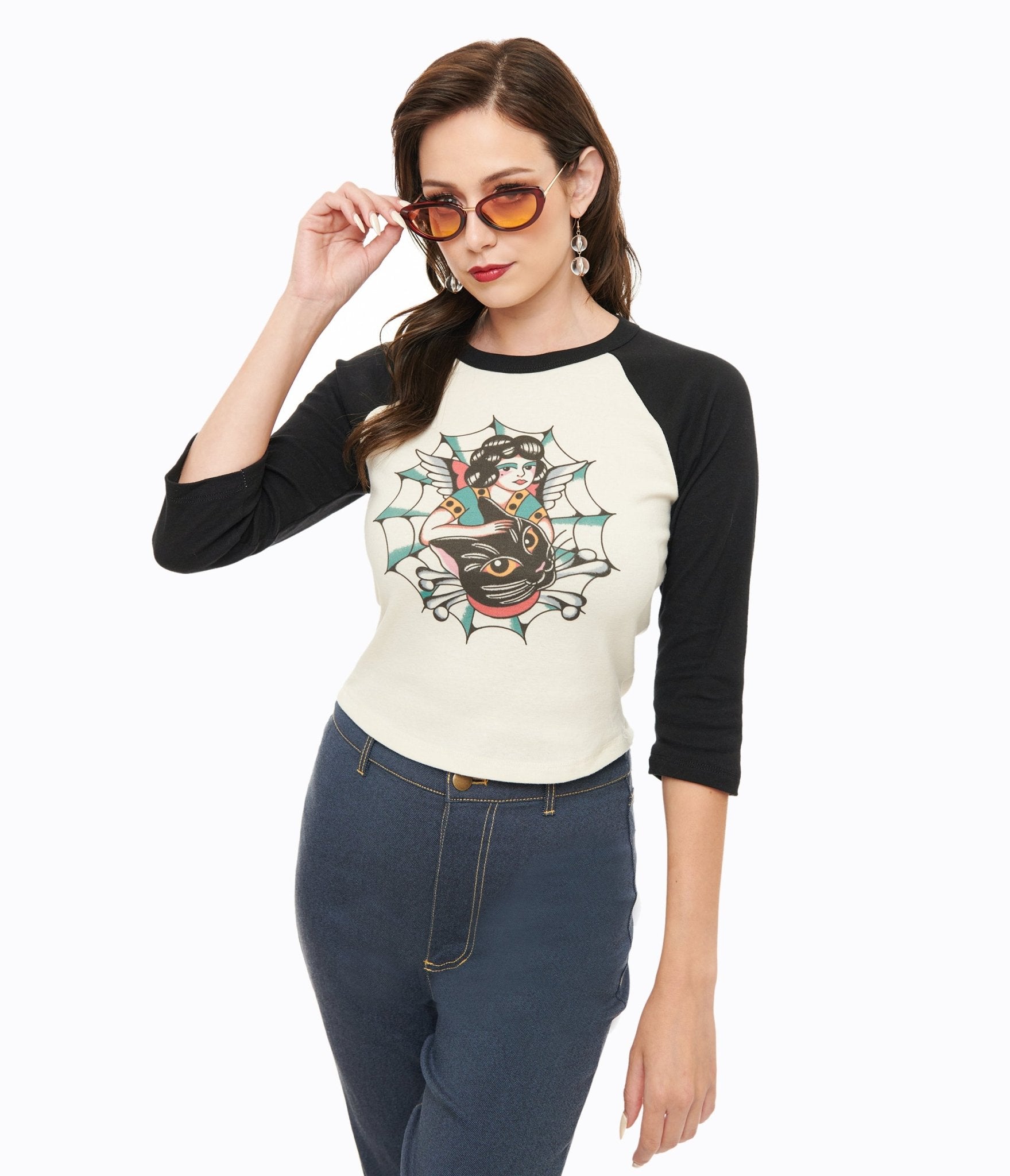 Mischief Made White & Black The Outlaw Lady Cat Cropped
