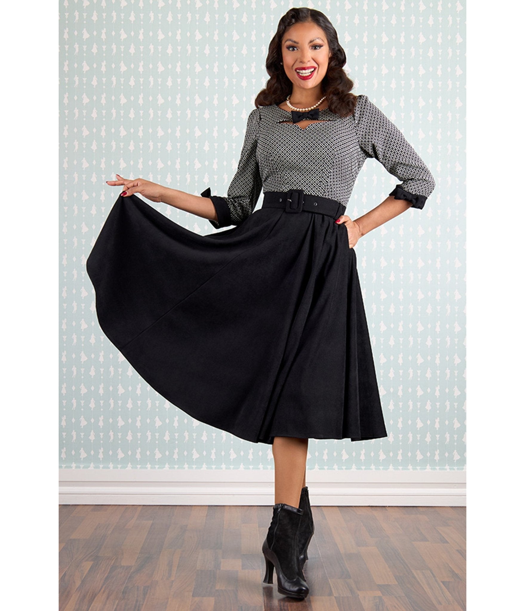 Miss Candyfloss Black Josephine Lou Swing Dress - Unique Vintage - Womens, DRESSES, A - LINE