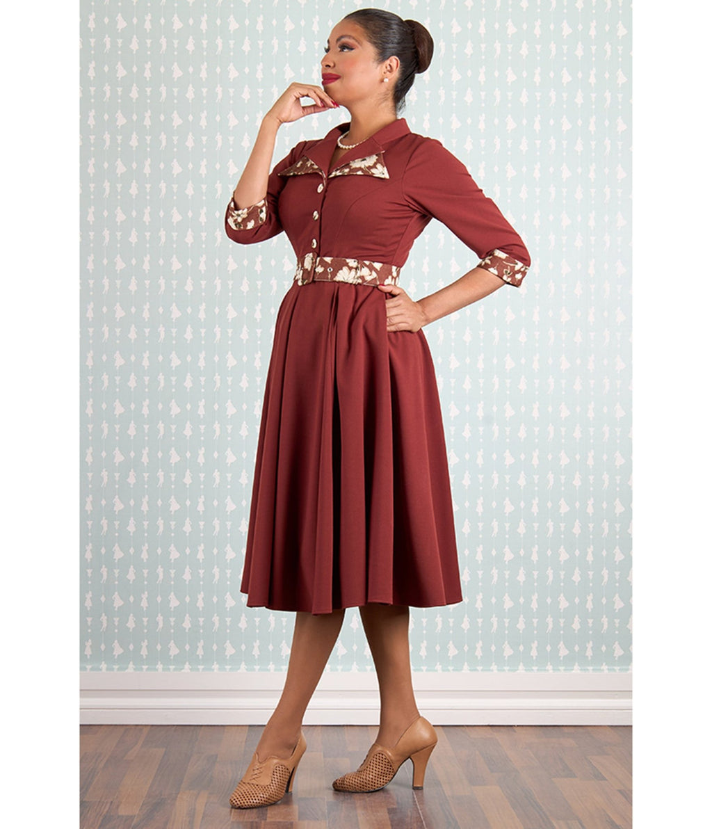 Miss Candyfloss Burgundy Alizee Swing Dress - Unique Vintage - Womens, DRESSES, A - LINE