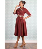 Miss Candyfloss Burgundy Alizee Swing Dress - Unique Vintage - Womens, DRESSES, A - LINE