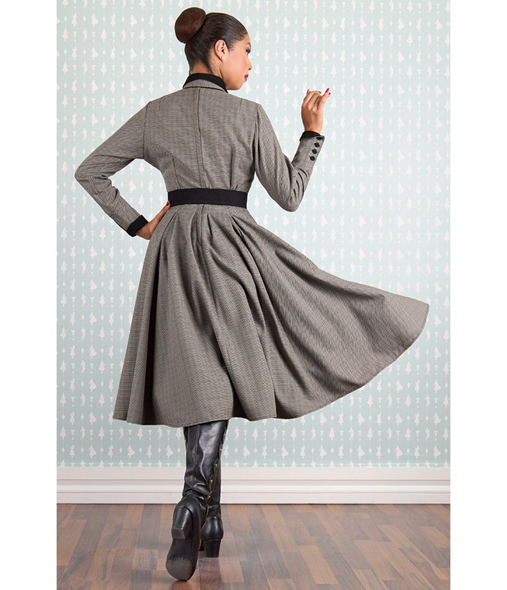 Miss Candyfloss Grey Plaid Manel Abalone Dress - Unique Vintage - Womens, DRESSES, A - LINE