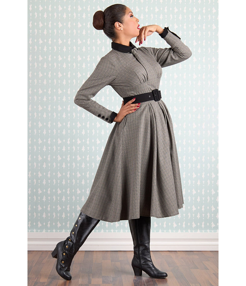 Miss Candyfloss Grey Plaid Manel Abalone Dress - Unique Vintage - Womens, DRESSES, A - LINE