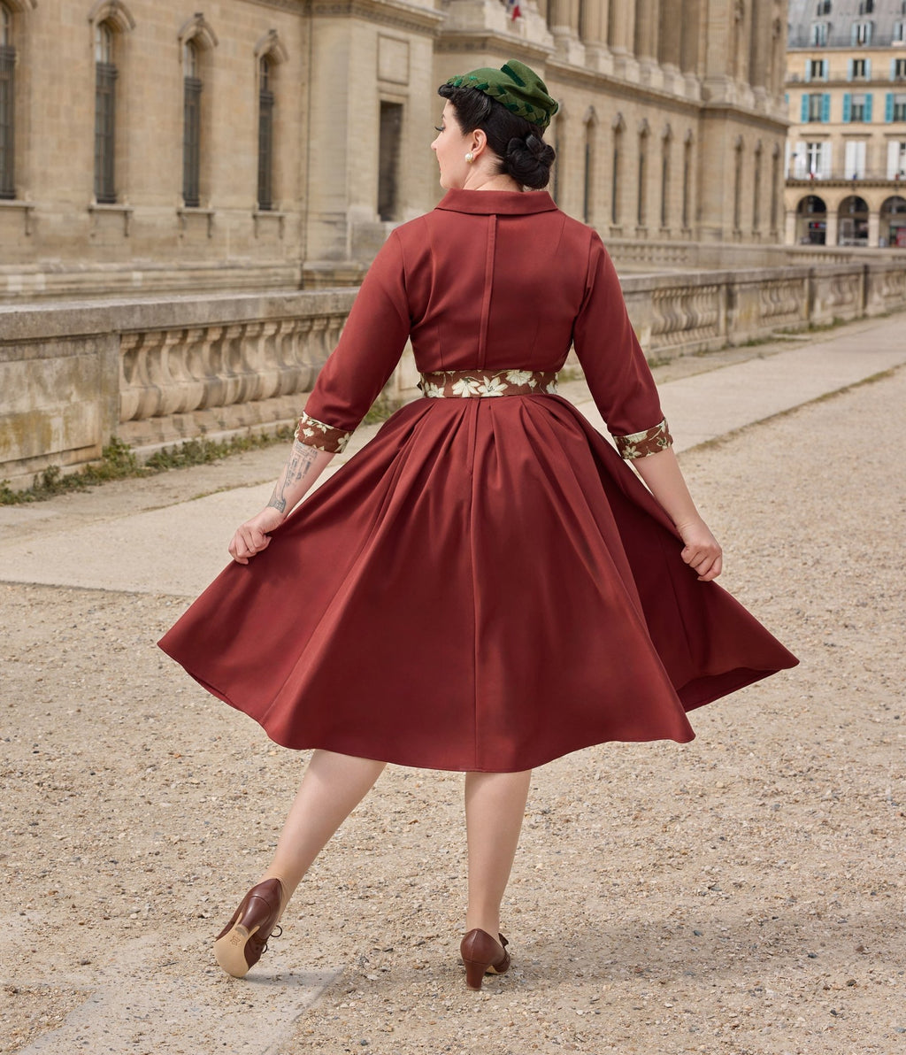 Miss Candyfloss Plus Size Burgundy Alizee Swing Dress - Unique Vintage - Womens, DRESSES, A - LINE