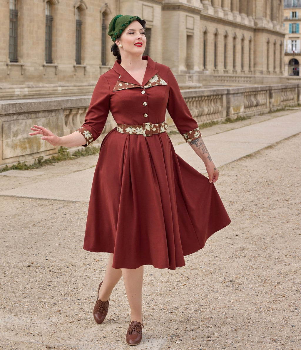 Miss Candyfloss Plus Size Burgundy Alizee Swing Dress - Unique Vintage - Womens, DRESSES, A - LINE