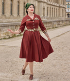 Miss Candyfloss Plus Size Burgundy Alizee Swing Dress - Unique Vintage - Womens, DRESSES, A - LINE