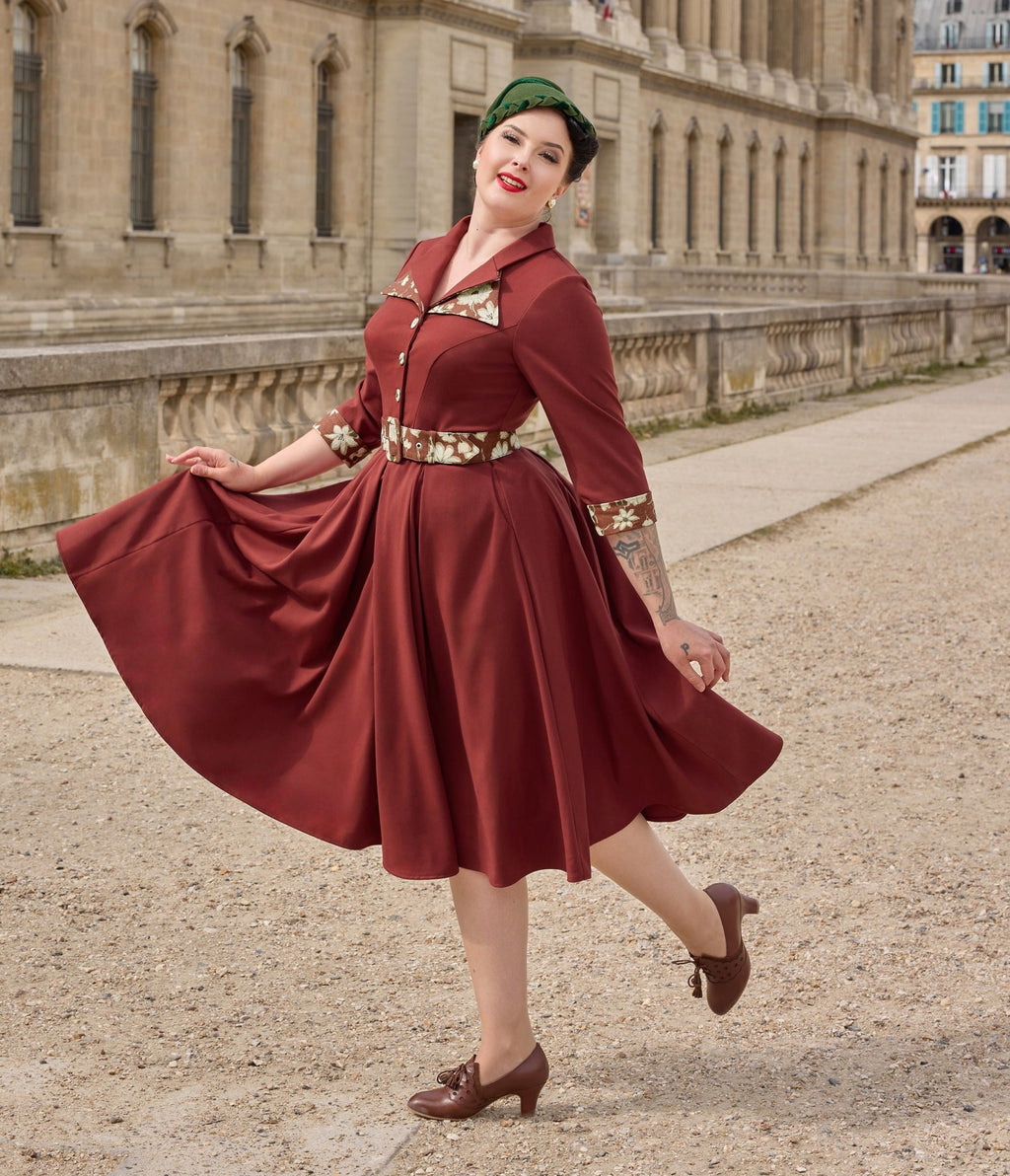 Miss Candyfloss Plus Size Burgundy Alizee Swing Dress - Unique Vintage - Womens, DRESSES, A - LINE