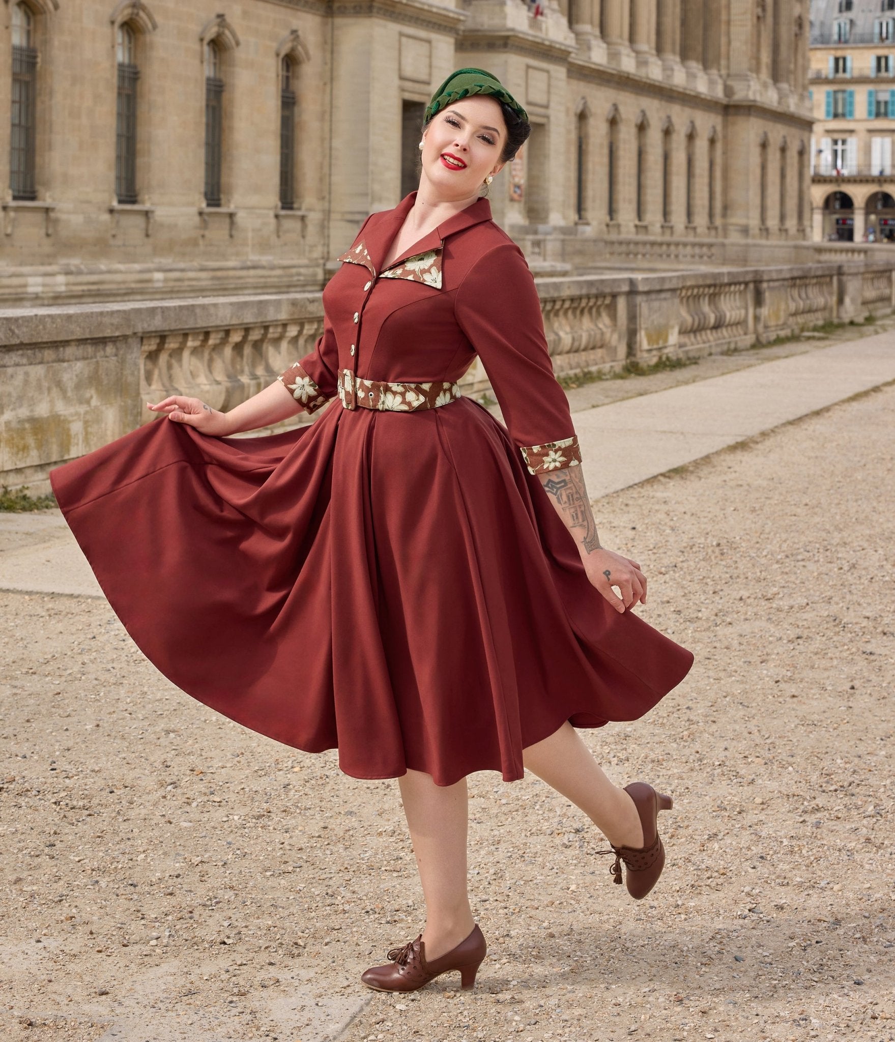 Miss Candyfloss Plus Size Burgundy Alizee Swing Dress - Unique Vintage - Womens, DRESSES, A - LINE