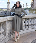 Miss Candyfloss Plus Size Grey Plaid Manel Abalone Dress - Unique Vintage - Womens, DRESSES, A - LINE