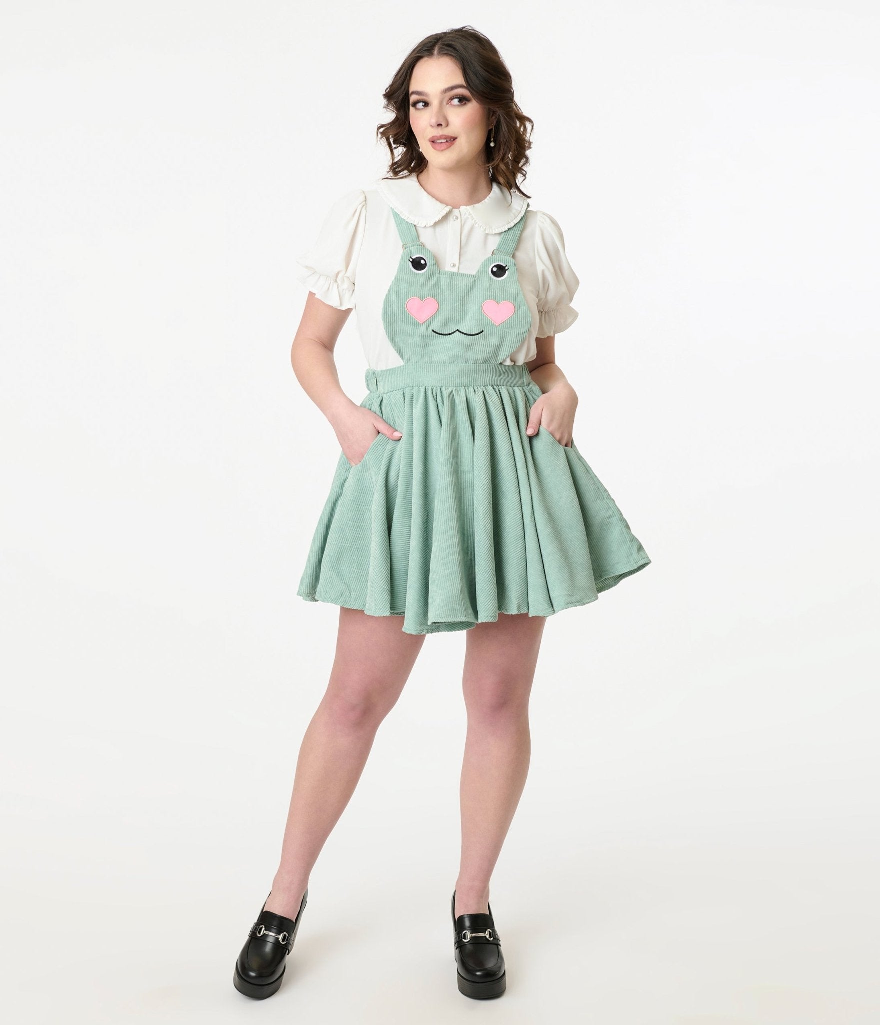 Miss Candyholic Green Frog Corduroy Pinafore – Unique Vintage