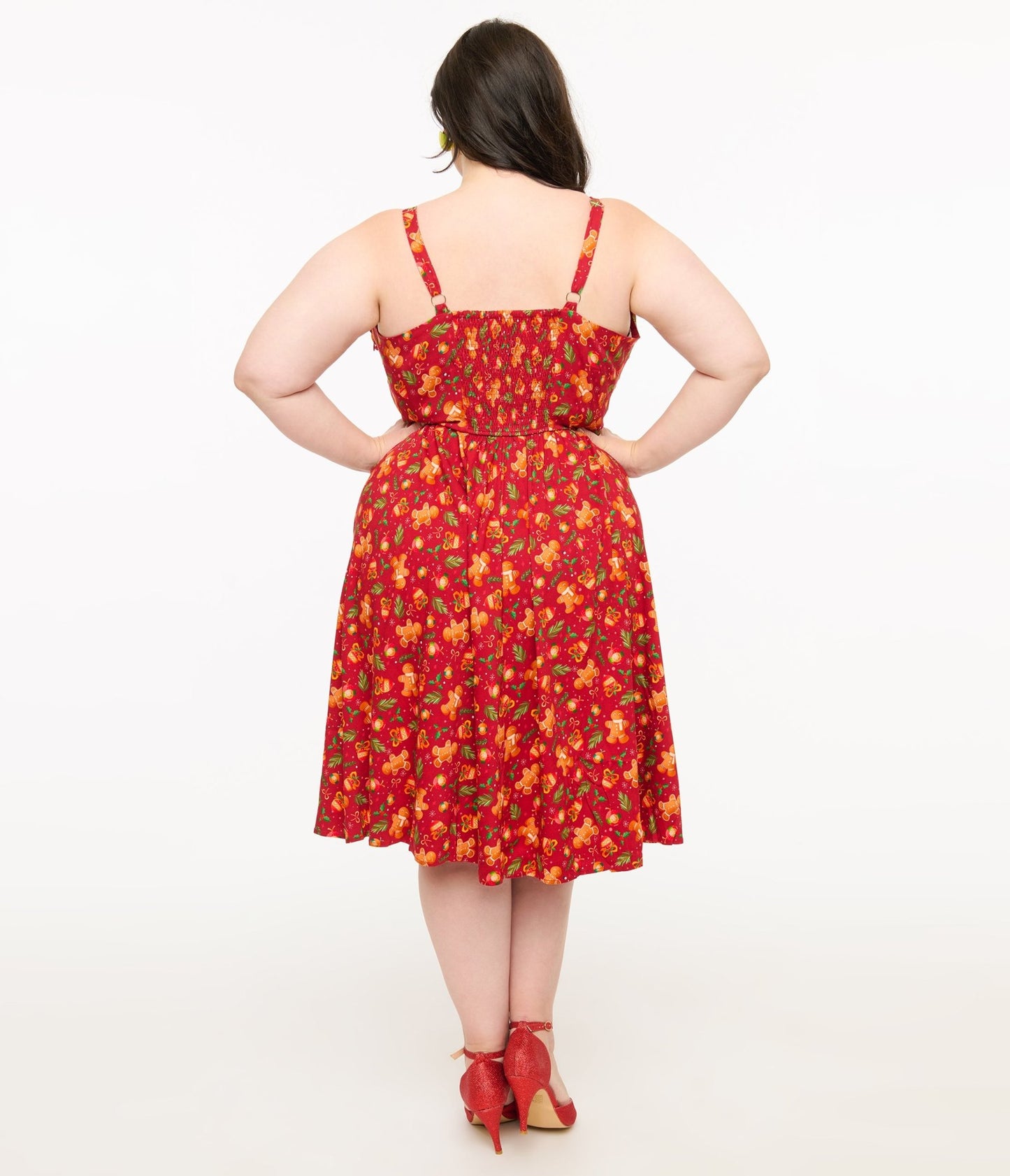 Miss Lulo Plus Size 1950s Red Gingerbread Man Print Eden Fit & Flare Dress - Unique Vintage - Womens, DRESSES, SWING