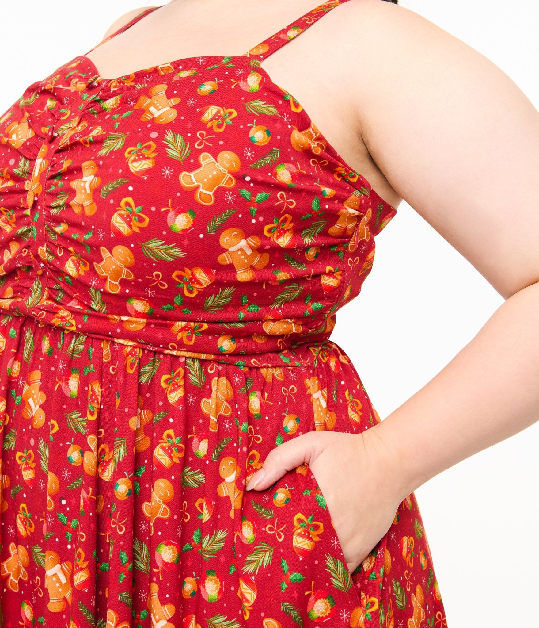 Miss Lulo Plus Size 1950s Red Gingerbread Man Print Eden Fit & Flare Dress - Unique Vintage - Womens, DRESSES, SWING