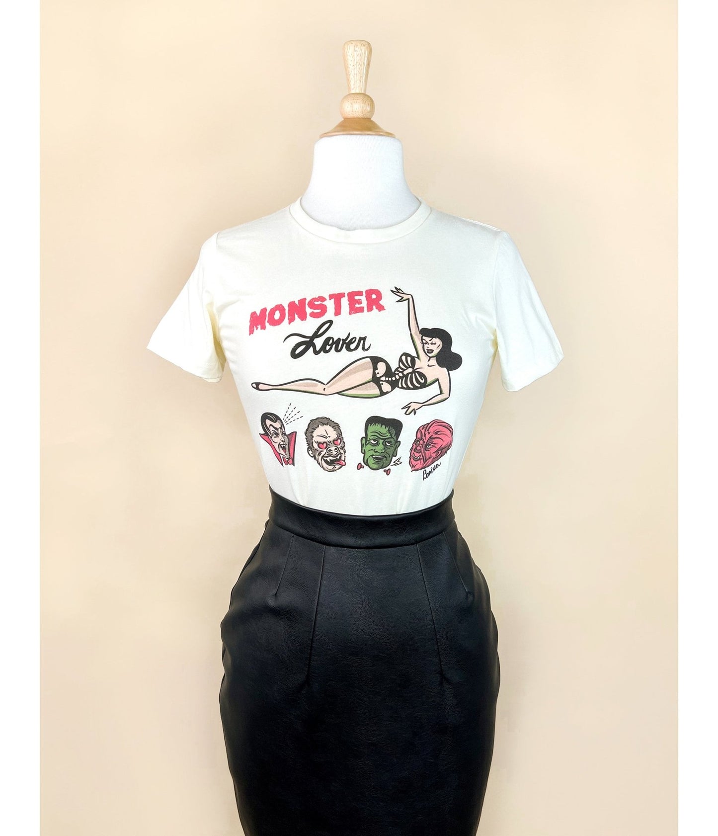 Monster Lover Fitted Graphic Tee - Unique Vintage - Womens, TOPS, TEES