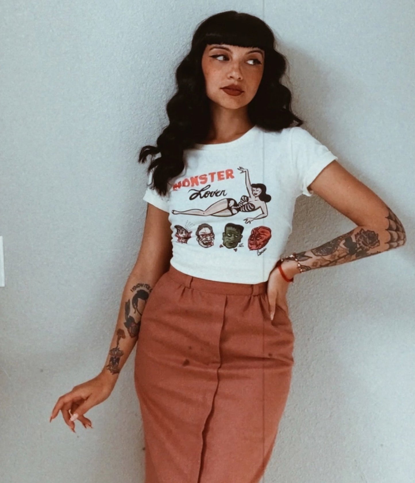 Monster Lover Fitted Graphic Tee - Unique Vintage - Womens, TOPS, TEES