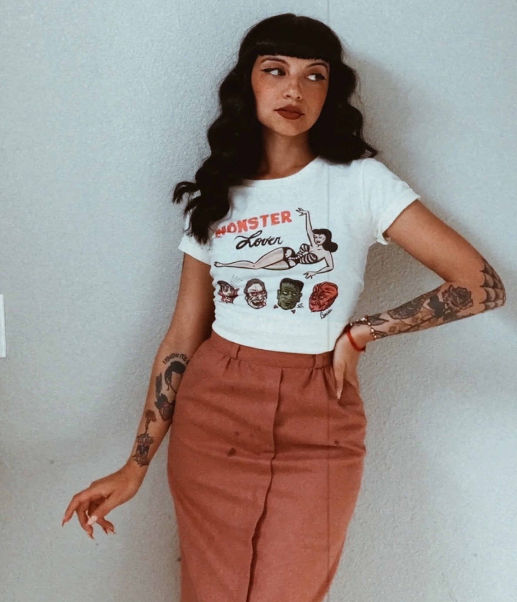 Monster Lover Fitted Graphic Tee - Unique Vintage - Womens, TOPS, TEES