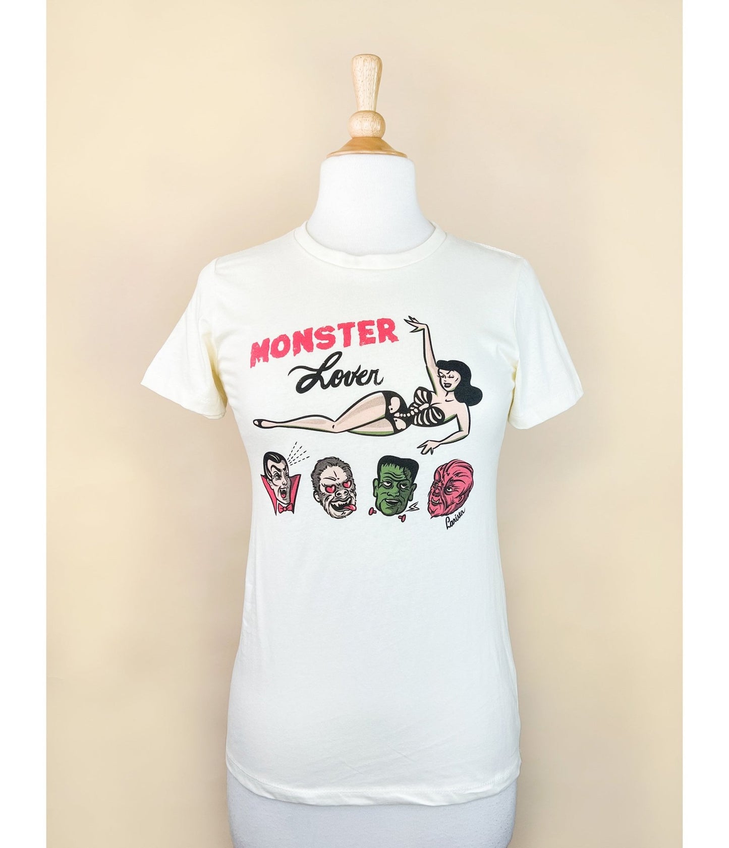 Monster Lover Fitted Graphic Tee - Unique Vintage - Womens, TOPS, TEES