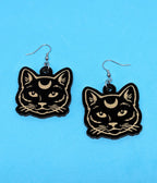 Moon Kitty Wooden Earrings - Unique Vintage - Womens, ACCESSORIES, JEWELRY