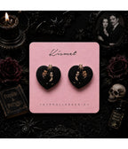 Morticia & Gomez Heart Stud Earrings - Unique Vintage -