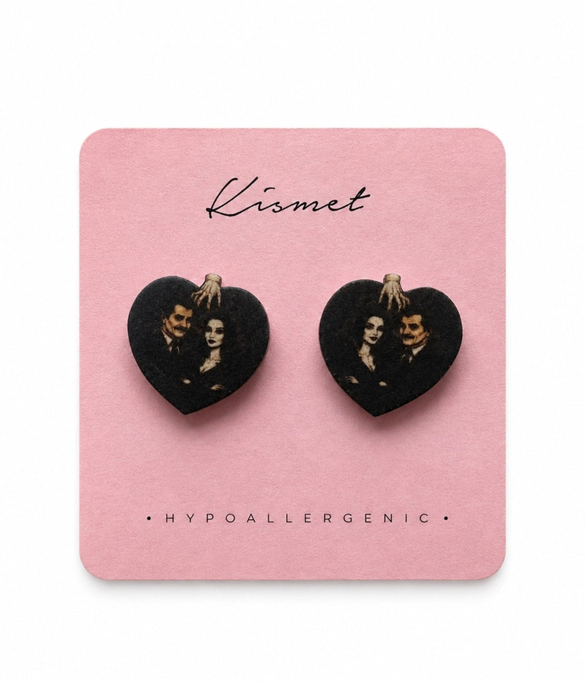 Morticia & Gomez Heart Stud Earrings - Unique Vintage -