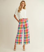 Multicolor Checkered Wide Leg Pants - Unique Vintage - Womens, BOTTOMS, PANTS