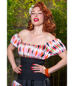 Multicolor Diamond Print Peasant Top - Unique Vintage - Womens, TOPS, TOPS