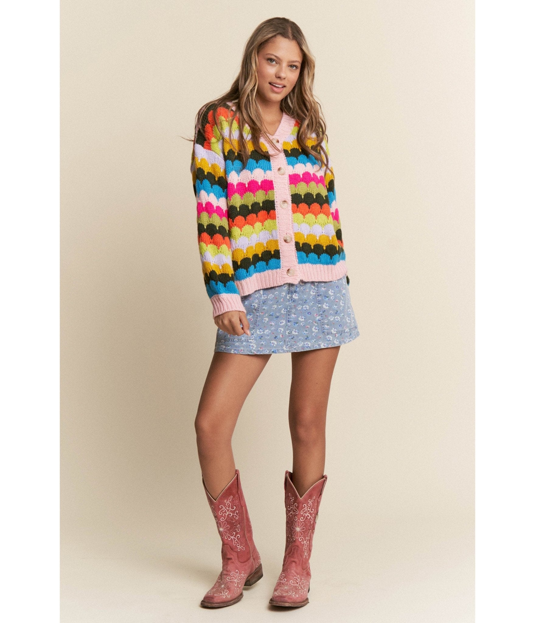 Multicolor Fish Scale Knit Cardigan - Unique Vintage - Womens, TOPS, OUTERWEAR