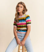 Multicolor Fish Scale Pattern Knit Sweater - Unique Vintage - Womens, TOPS, KNIT TOPS