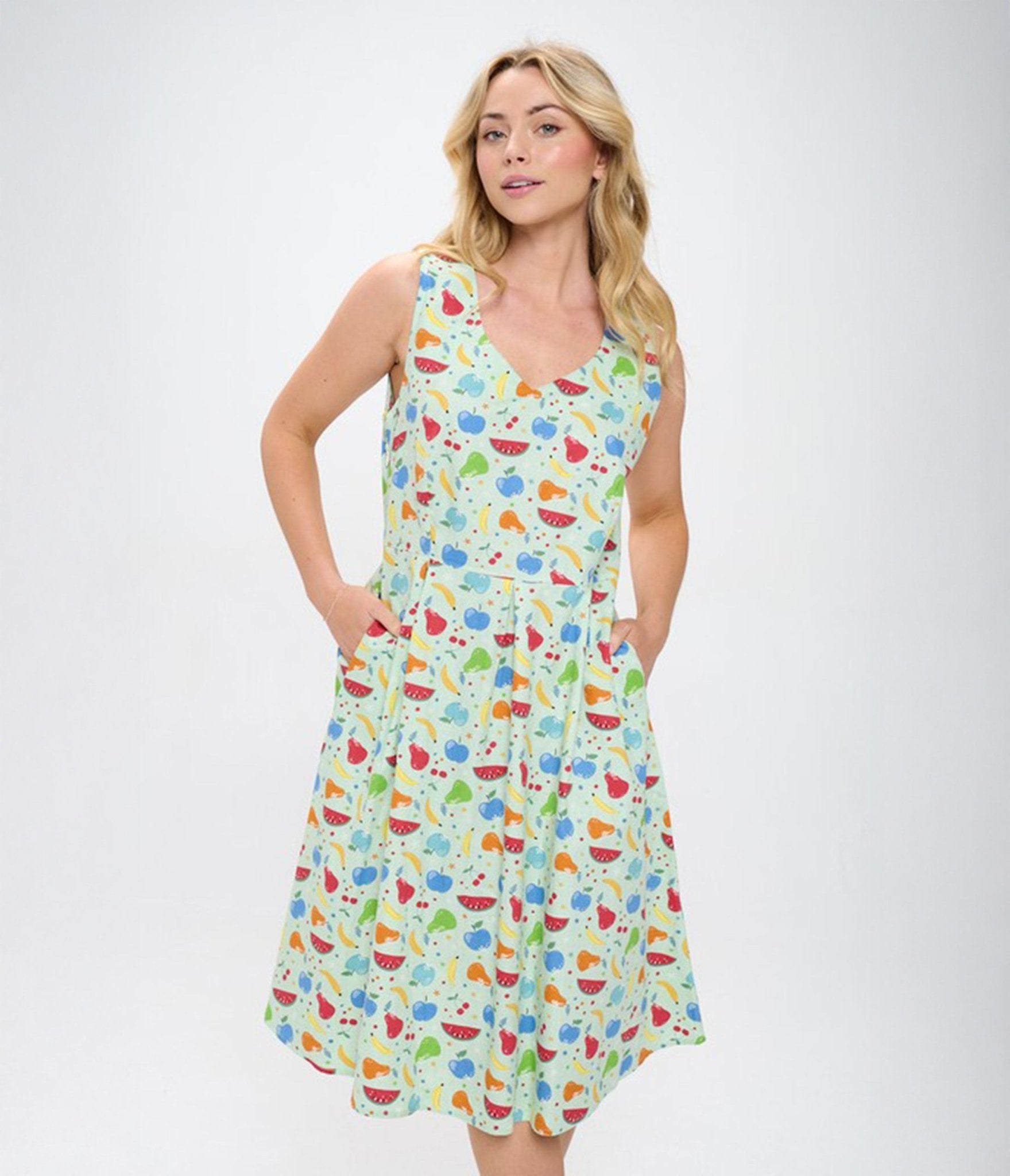 Multicolor Fruit Print Cotton Swing Dress - Unique Vintage - Womens, DRESSES, SWING
