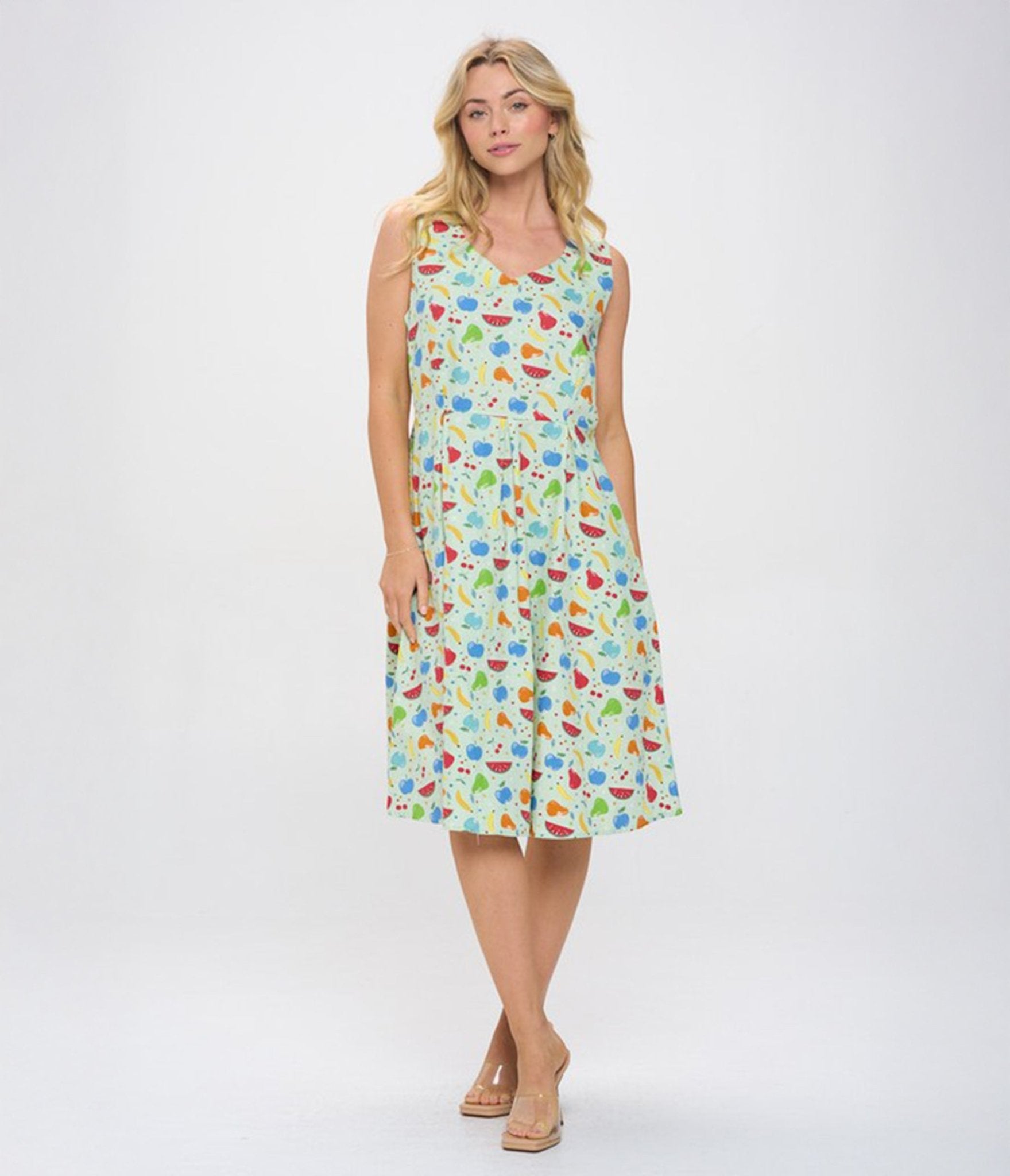 Multicolor Fruit Print Cotton Swing Dress - Unique Vintage - Womens, DRESSES, SWING