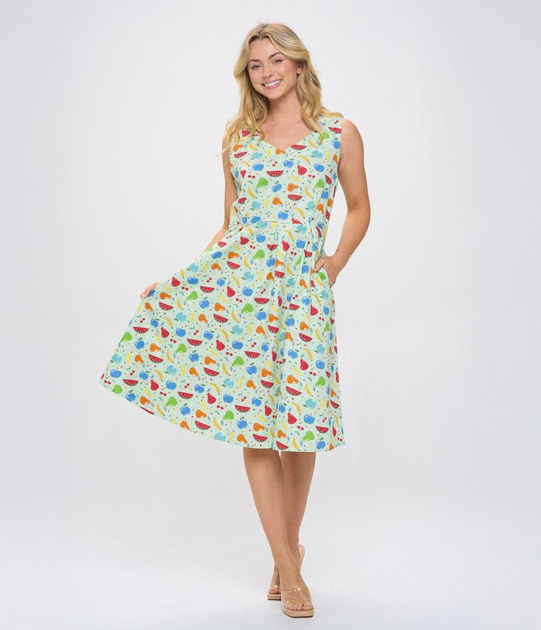 Multicolor Fruit Print Cotton Swing Dress - Unique Vintage - Womens, DRESSES, SWING