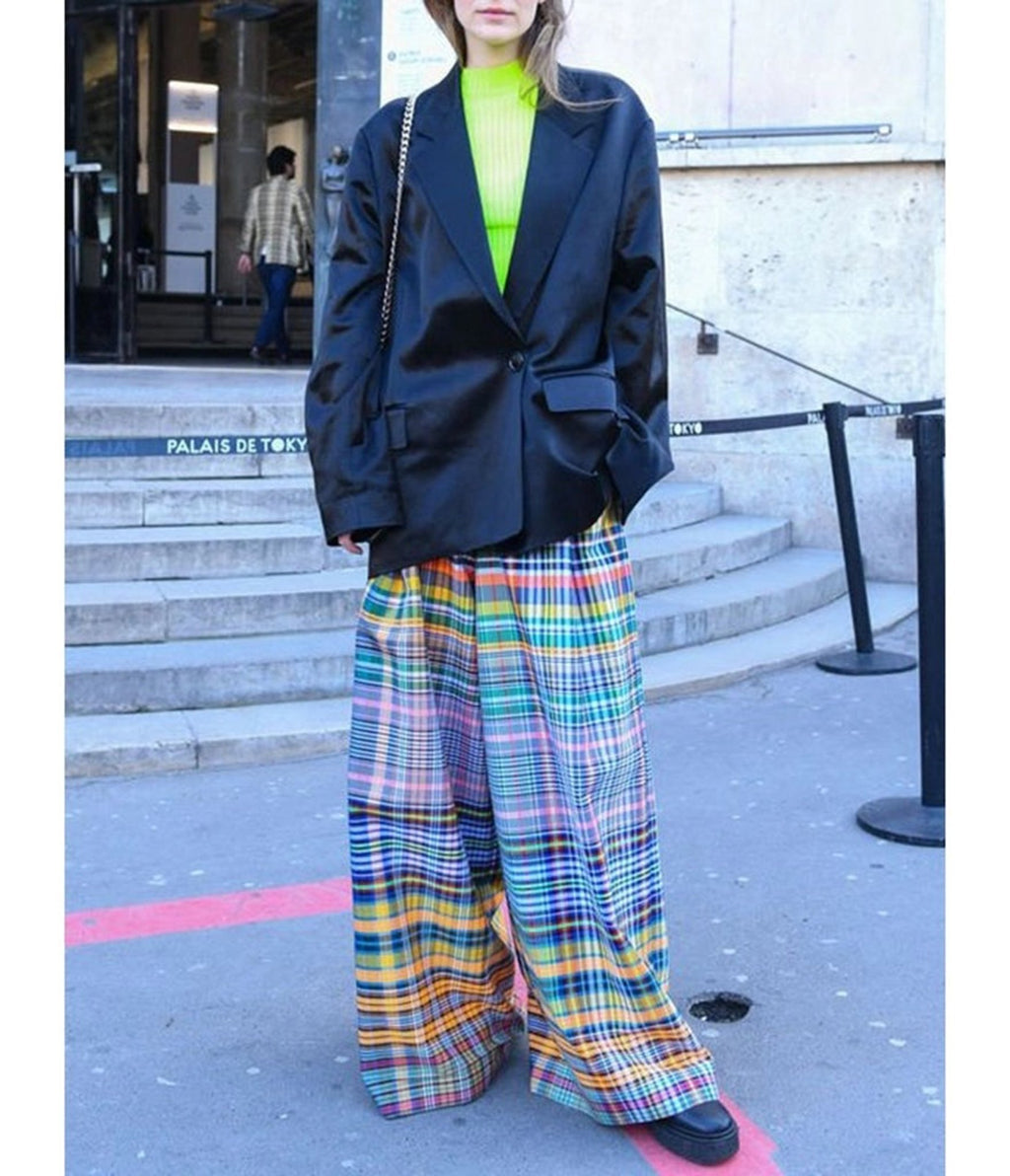 Multicolor Plaid Wide Leg Pants - Unique Vintage - Womens, BOTTOMS, PANTS