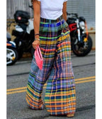 Multicolor Plaid Wide Leg Pants - Unique Vintage - Womens, BOTTOMS, PANTS