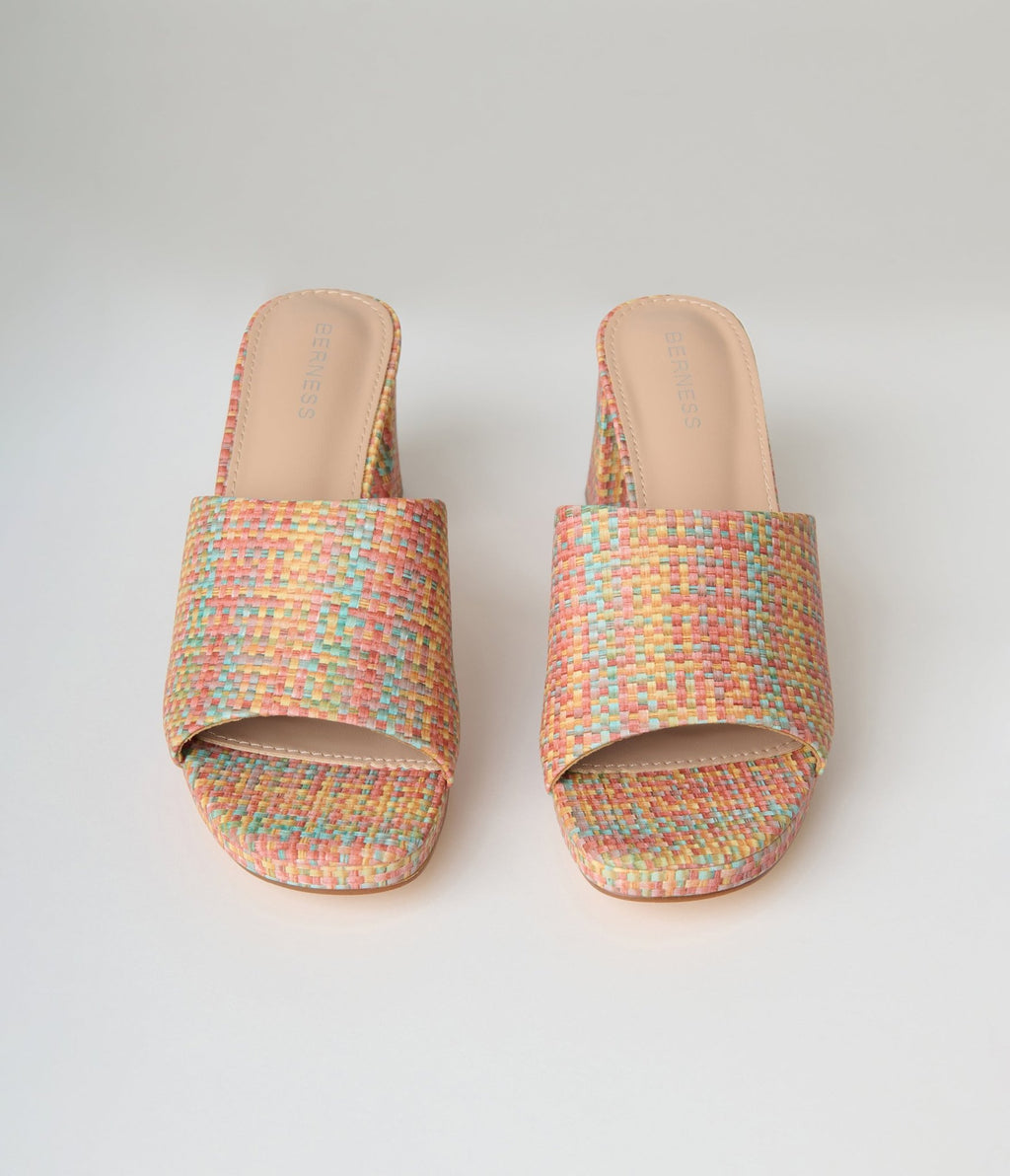 Multicolor Raffia Mule Sandals - Unique Vintage - Womens, SHOES, HEELS