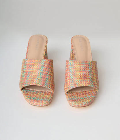 Multicolor Raffia Mule Sandals - Unique Vintage - Womens, SHOES, HEELS