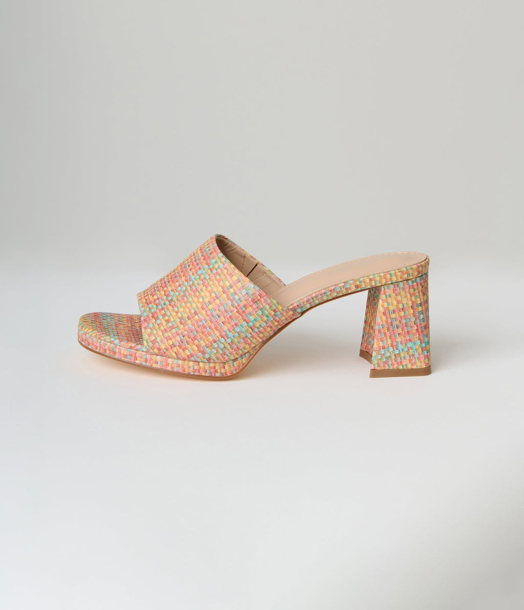 Multicolor Raffia Mule Sandals - Unique Vintage - Womens, SHOES, HEELS