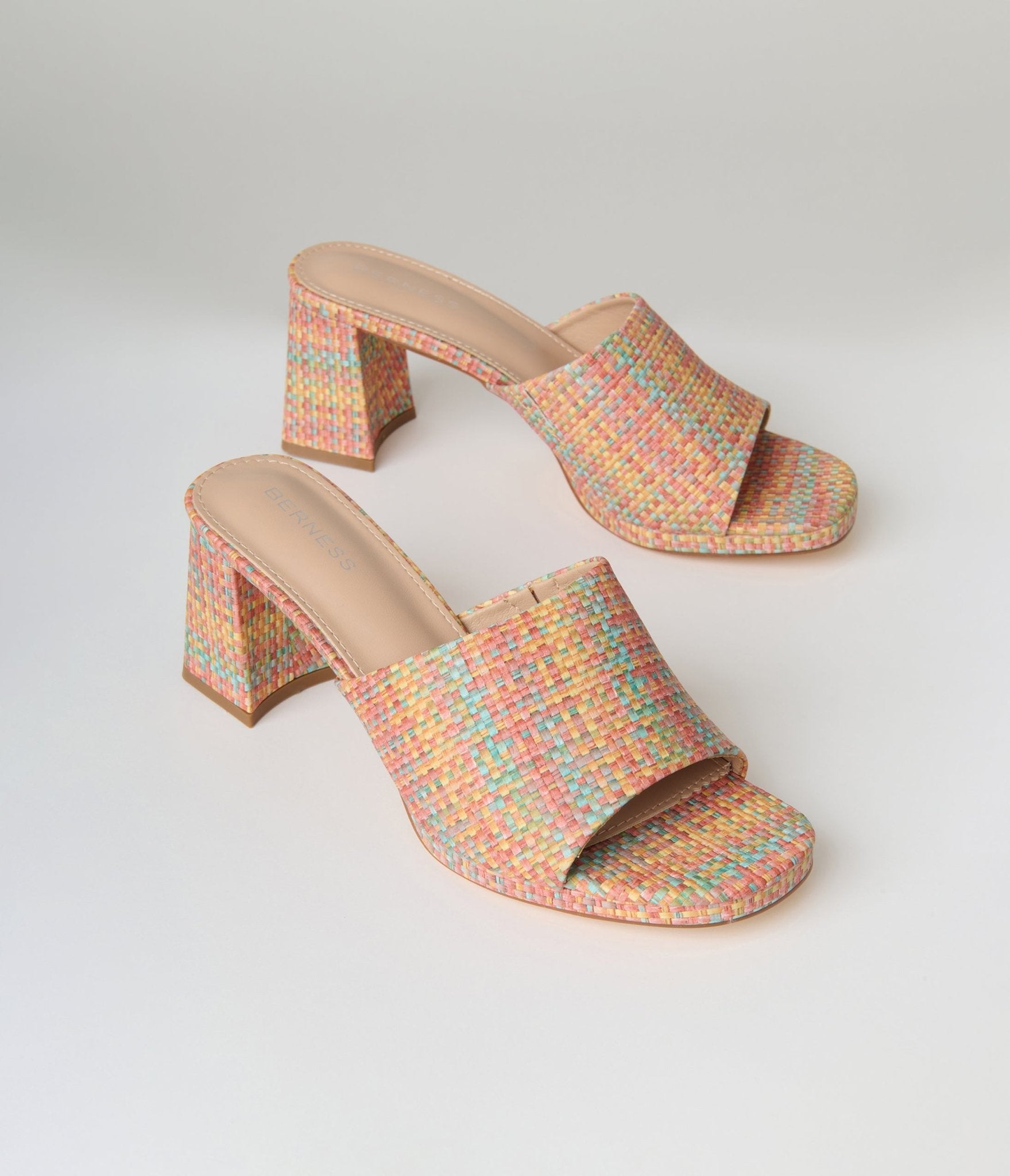 Multicolor Raffia Mule Sandals - Unique Vintage - Womens, SHOES, HEELS
