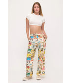 Multicolor Retro Cat Collage Print Wide-Leg Pants - Unique Vintage - Pants