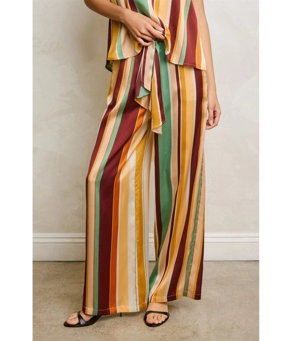 Multicolor Striped Wide Leg Pants - Unique Vintage - Womens, BOTTOMS, PANTS