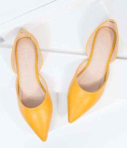 Mustard Leatherette Pointed Toe Flats - Unique Vintage - Womens, SHOES, FLATS