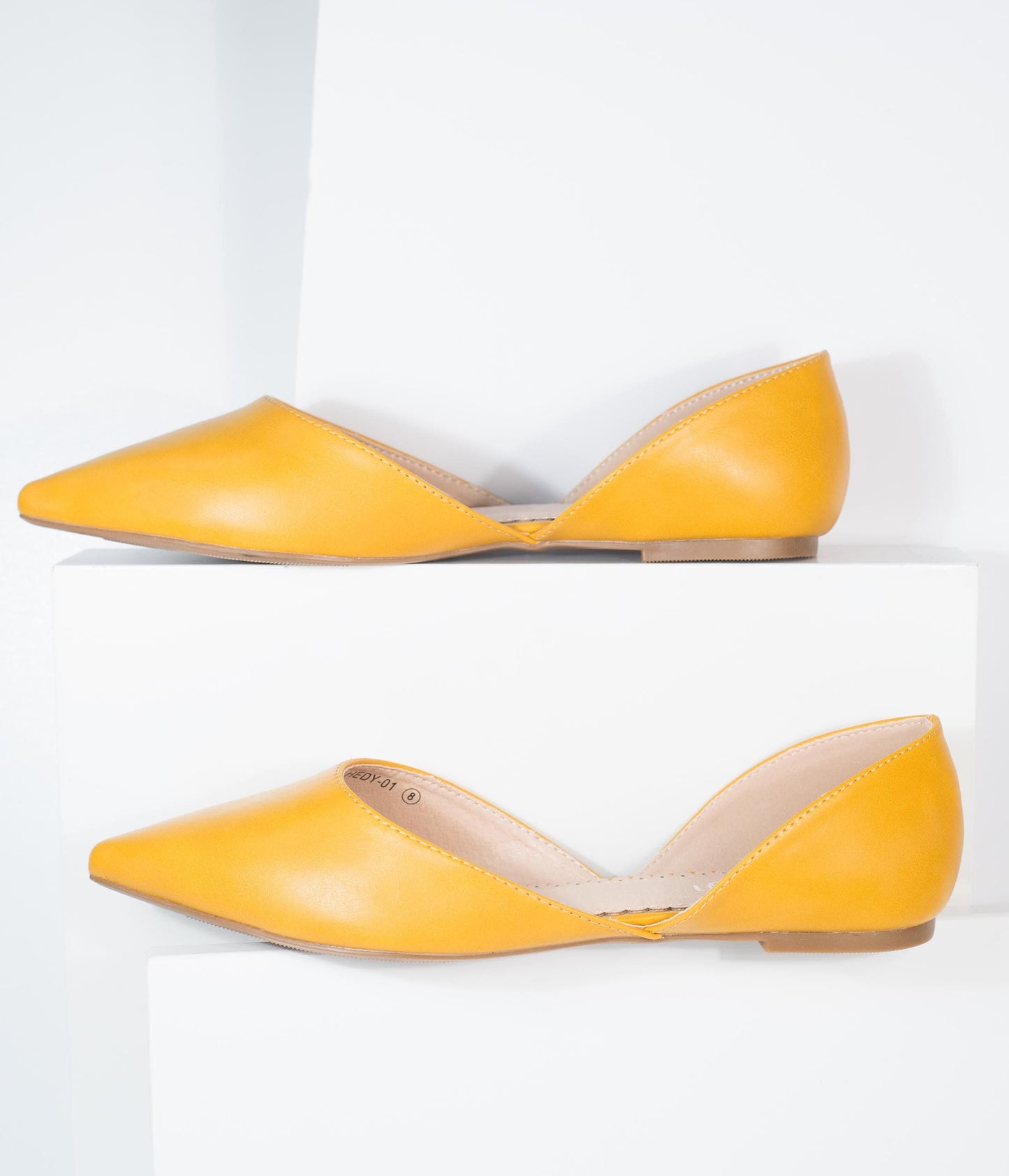 Mustard Leatherette Pointed Toe Flats - Unique Vintage - Womens, SHOES, FLATS