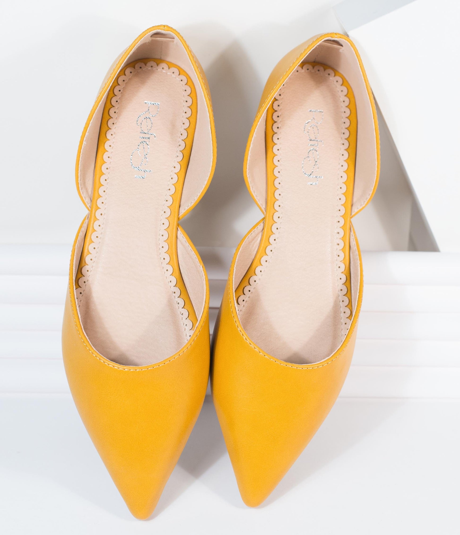 Mustard Leatherette Pointed Toe Flats - Unique Vintage - Womens, SHOES, FLATS