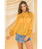 Mustard Tied Bishop Blouse - Unique Vintage - Womens, TOPS, SHIRTS